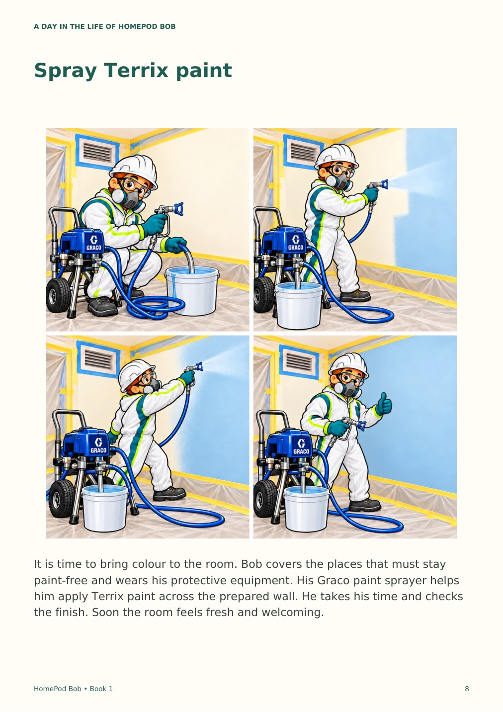Illustrated book page 8: Spray Terrix paint