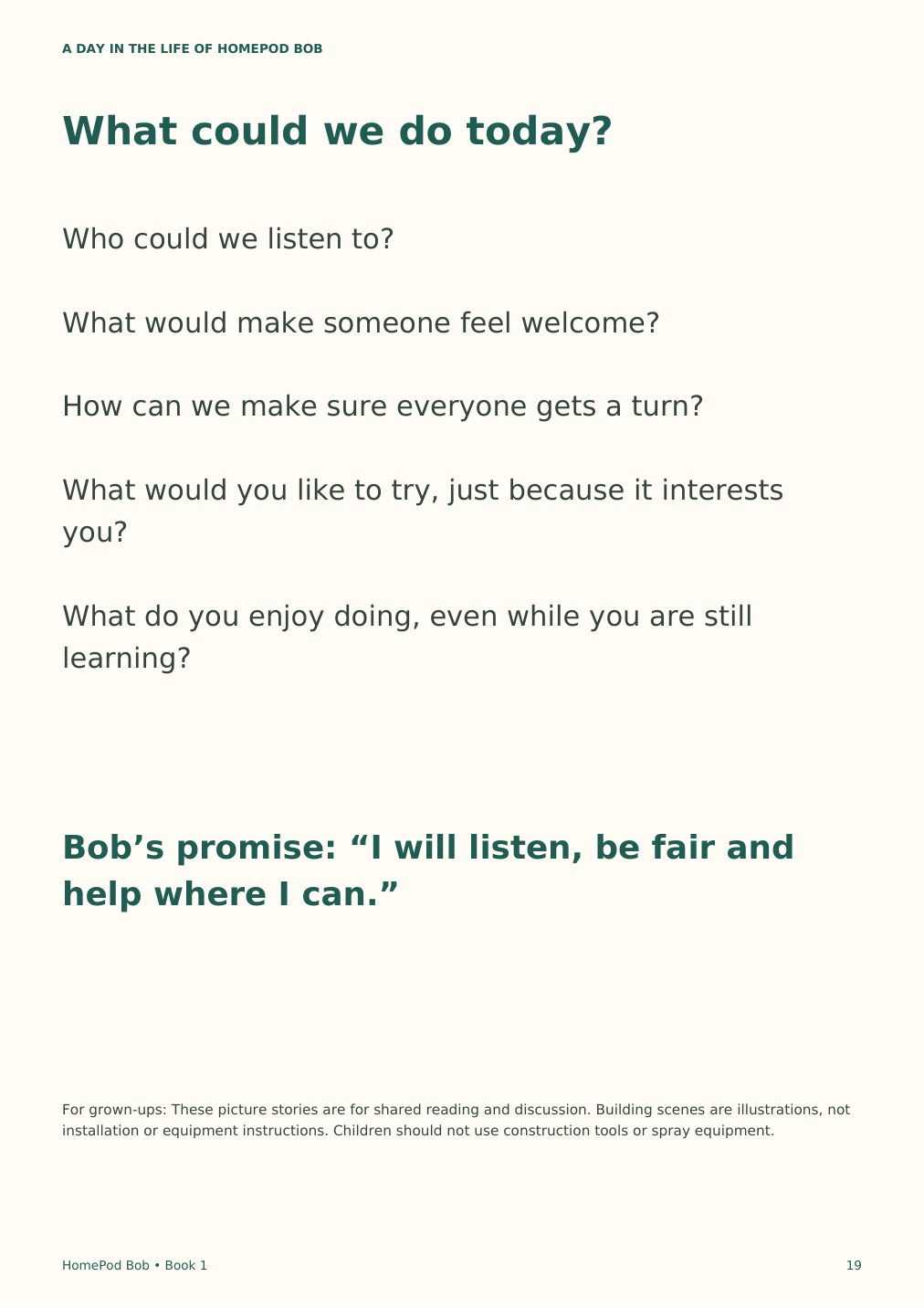 Illustrated book page 19: What could we do today?